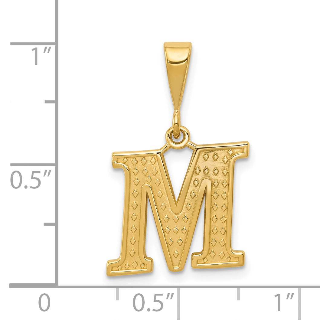 14K Gold Polished Textured Initial M Charm Pendant Large