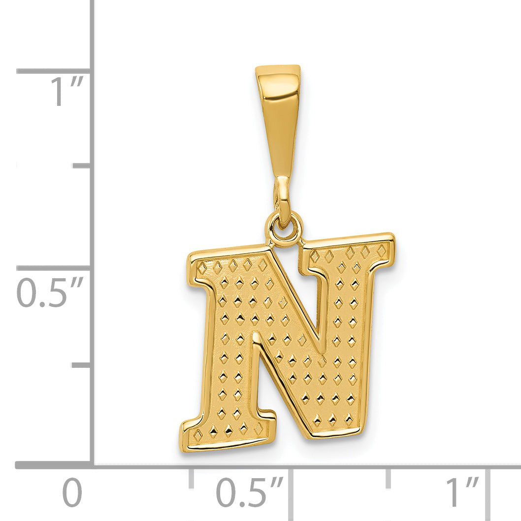 14K Gold Textured N Initial Charm with Polished Finish