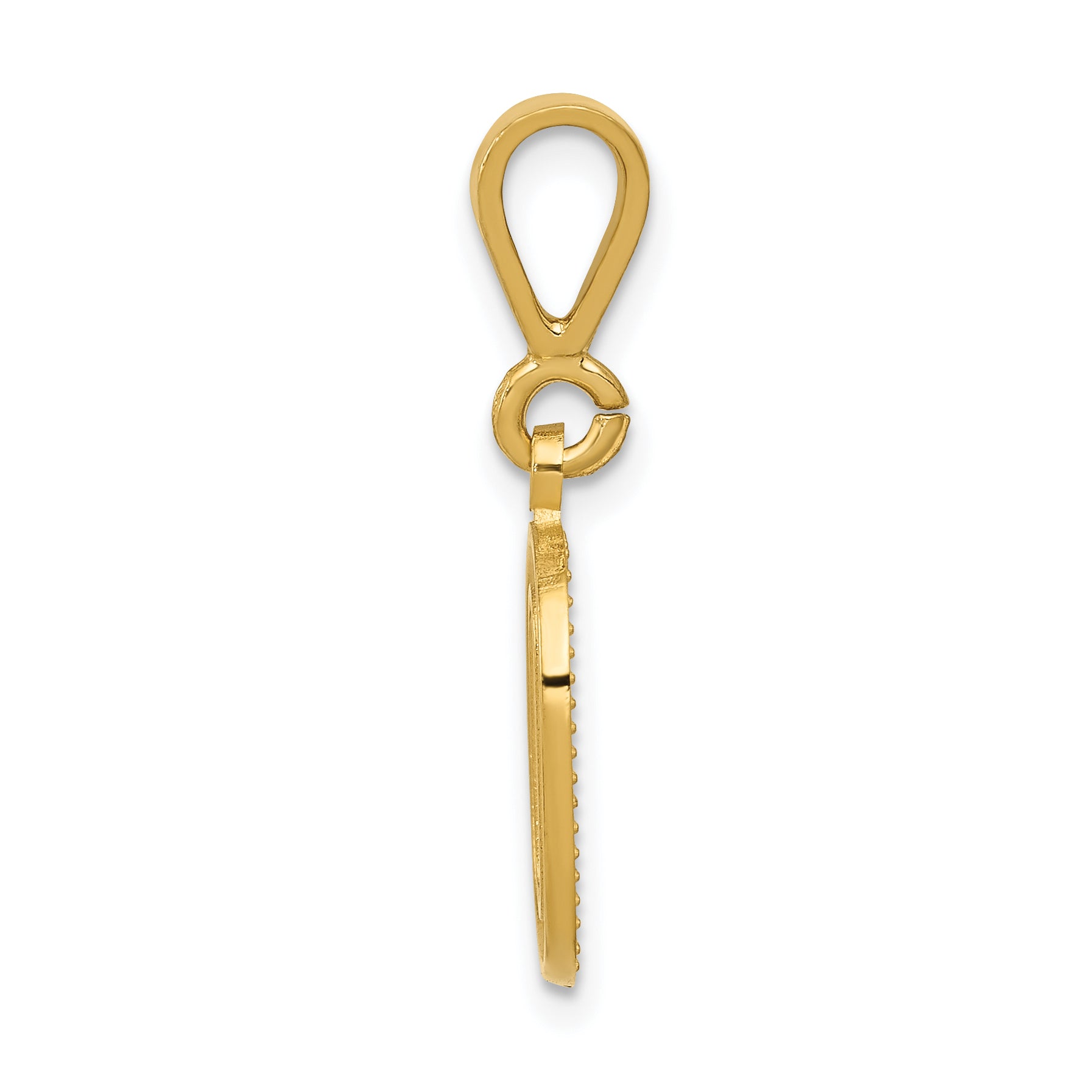 14K Gold Textured Initial O Charm with Polished Finish