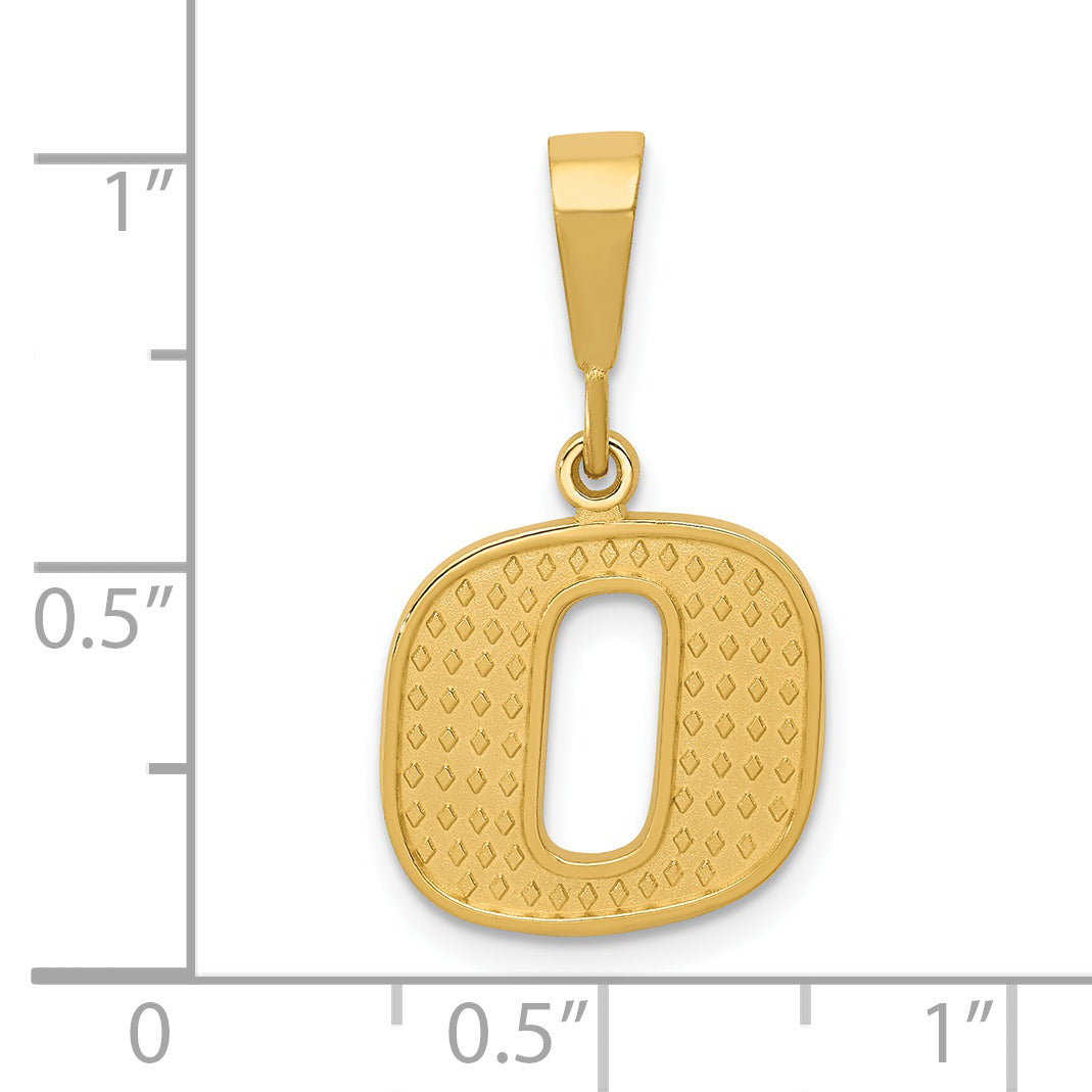14K Gold Textured Initial O Charm with Polished Finish