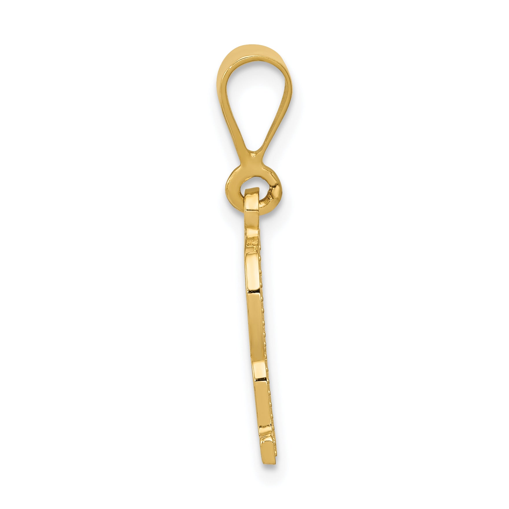 14K Gold Polished Textured Initial R Charm in Elegant Large Design
