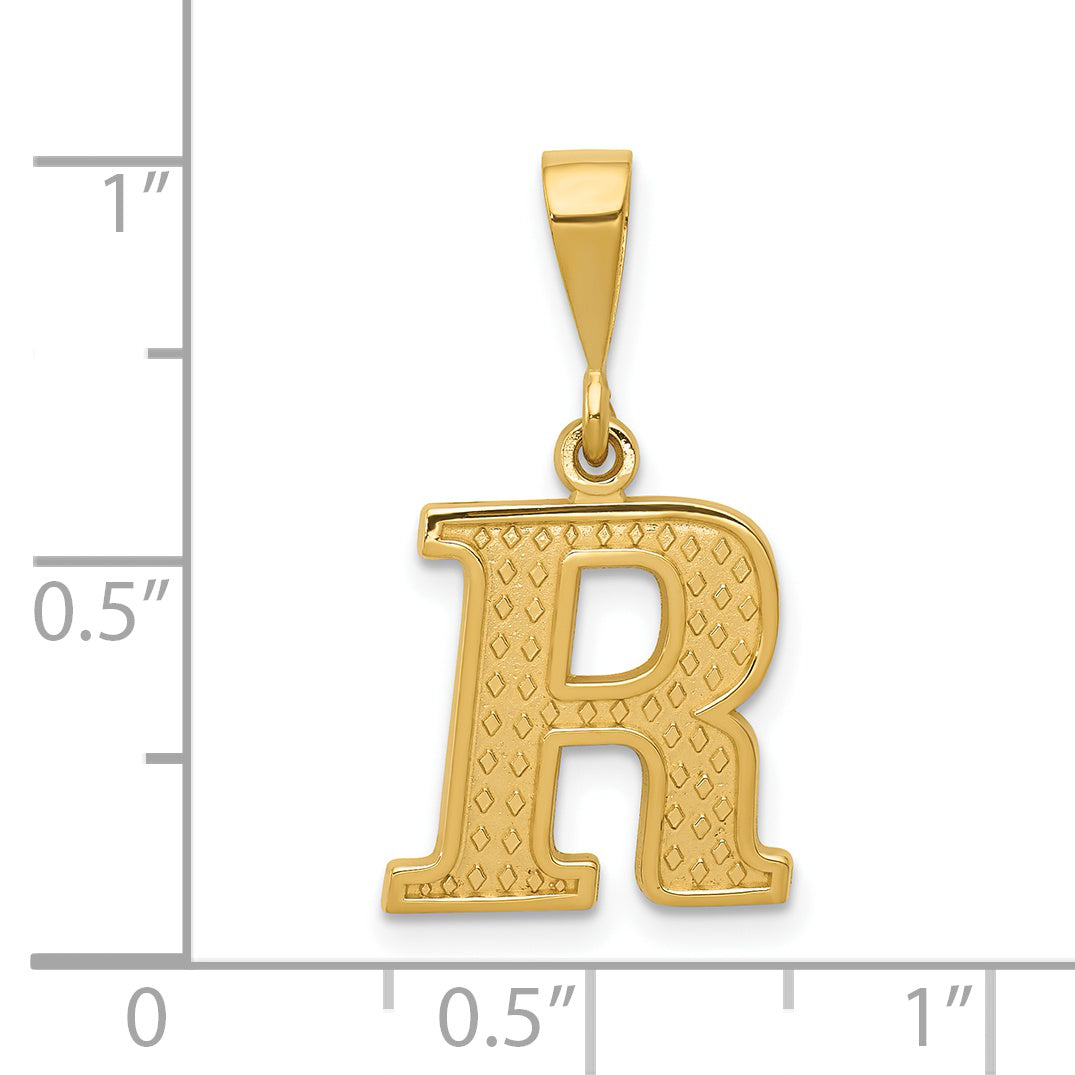 14K Gold Polished Textured Initial R Charm in Elegant Large Design