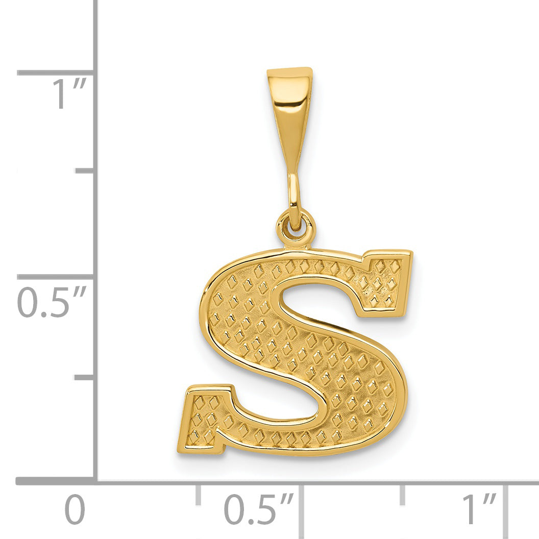 14K Gold Textured Initial S Charm with Polished Finish