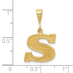 14K Gold Textured Initial S Charm with Polished Finish