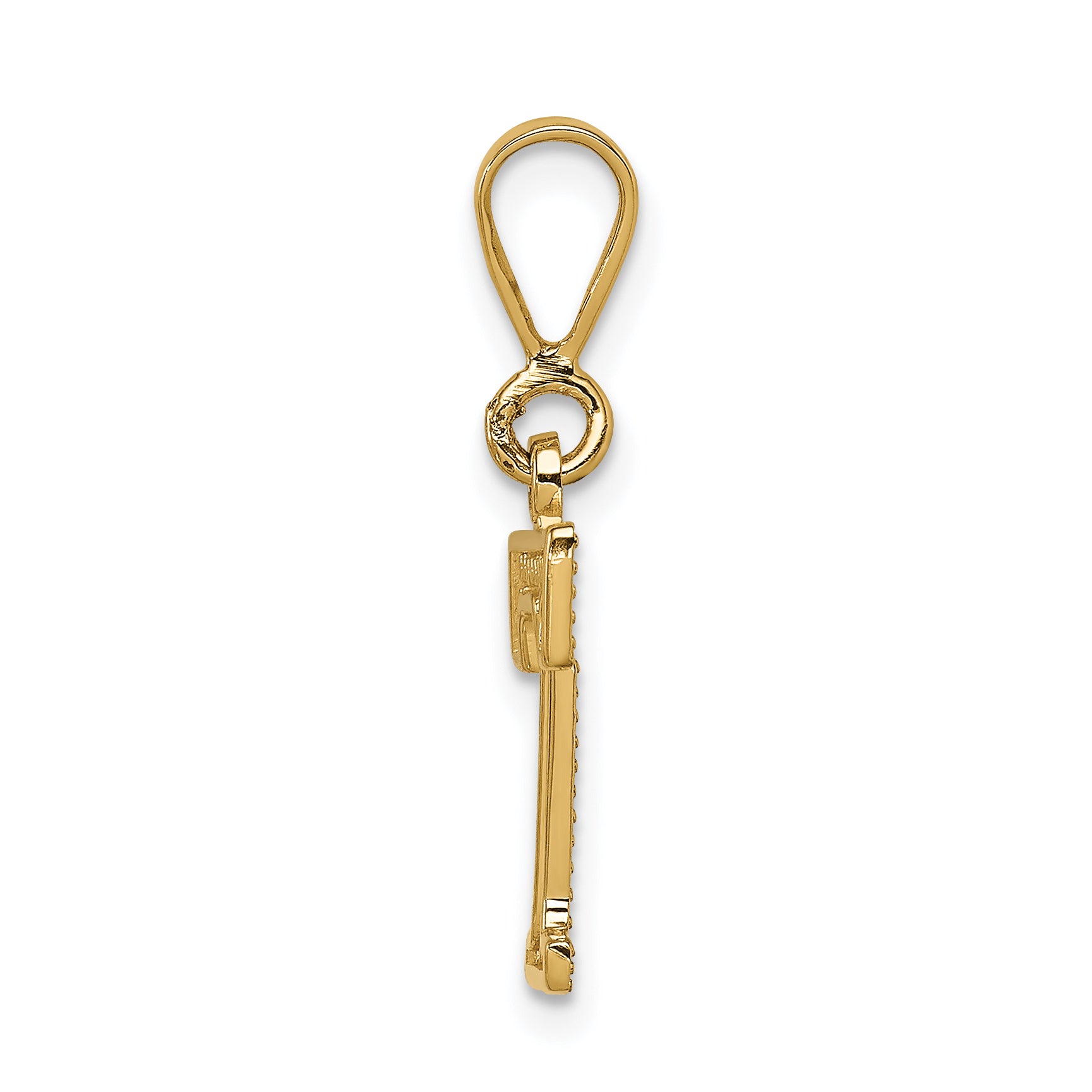 14K Gold Textured Initial T Charm with Polished Finish Secondary image