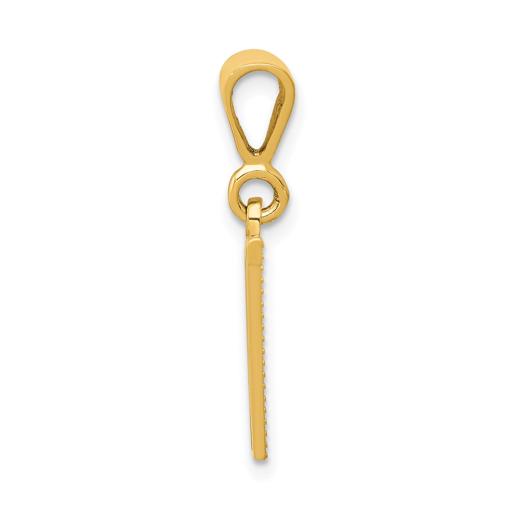 14K Gold Textured Initial V Charm with Polished Finish
