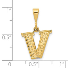 14K Gold Textured Initial V Charm with Polished Finish