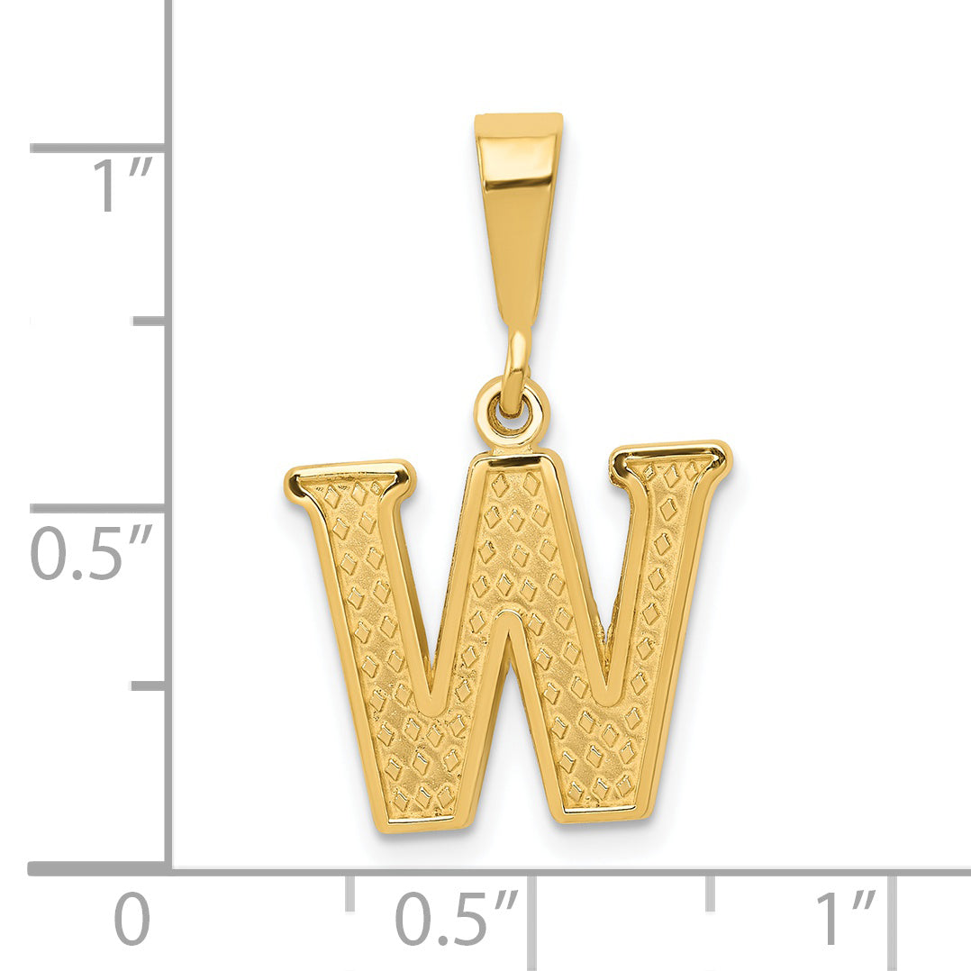 14K Gold Textured Initial W Charm with Polished Large Design