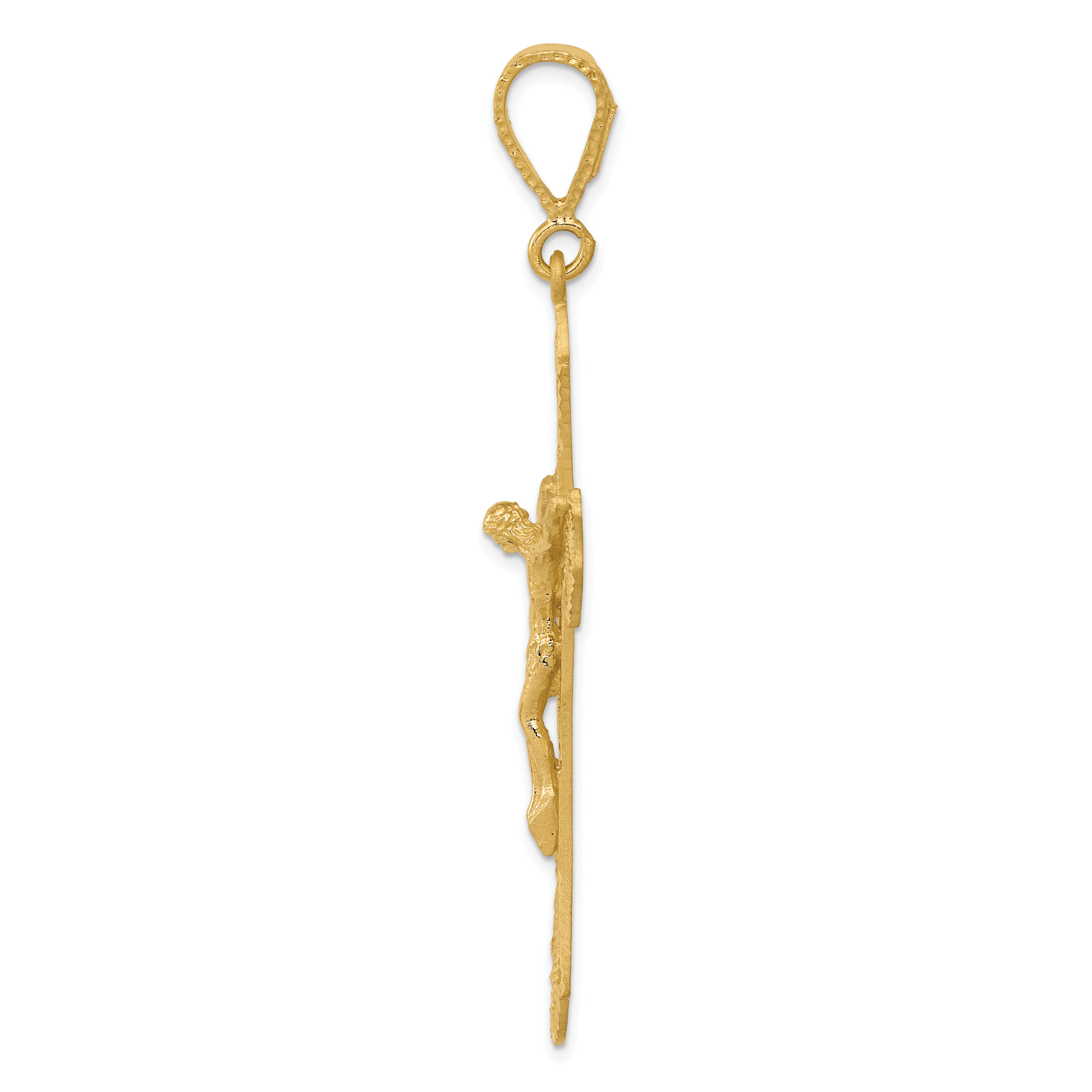 14K Gold Satin Diamond-Cut Crucifix Pendant Elegant Design
