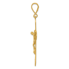 14K Gold Satin Diamond-Cut Crucifix Pendant Elegant Design