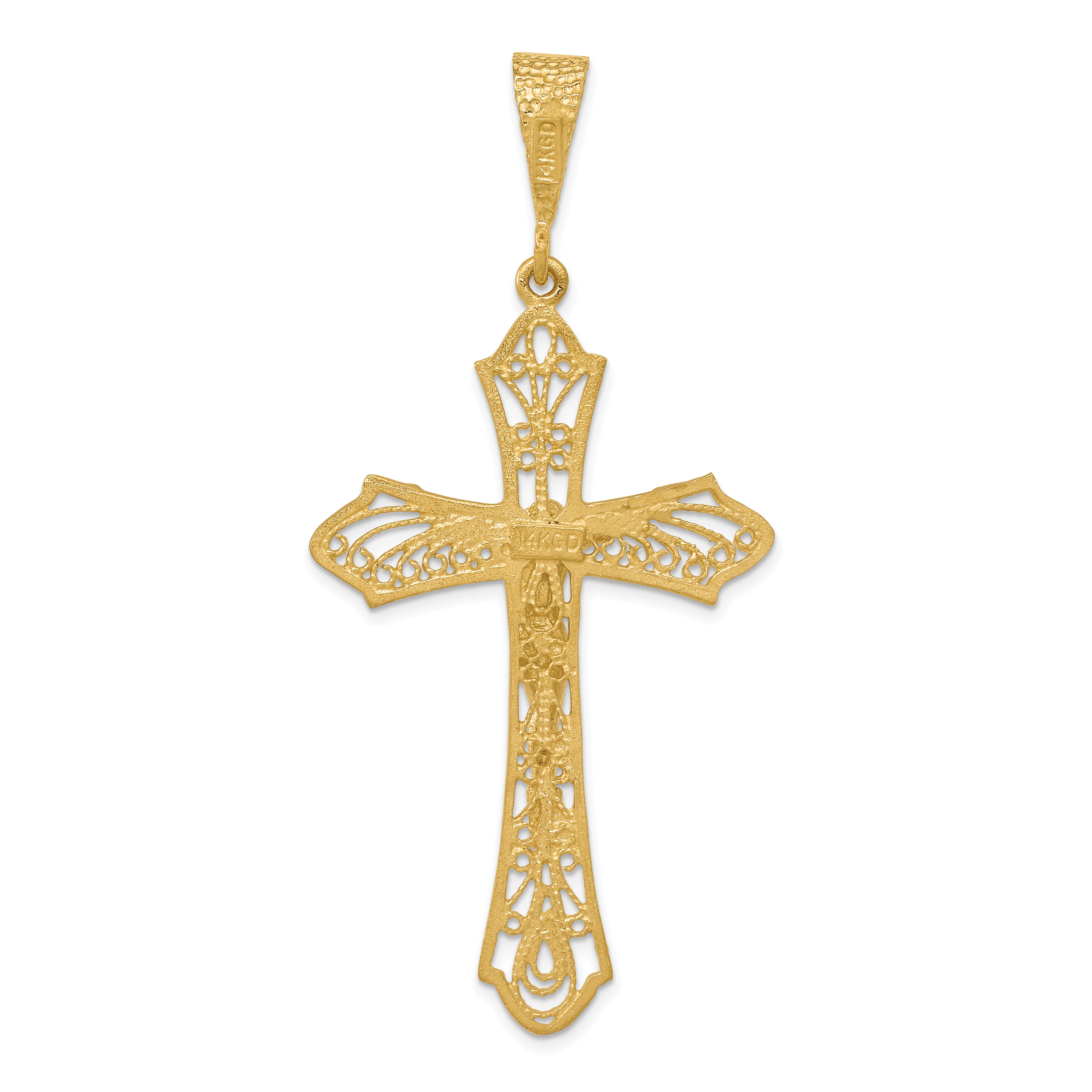14K Gold Satin Diamond-Cut Crucifix Pendant Elegant Design