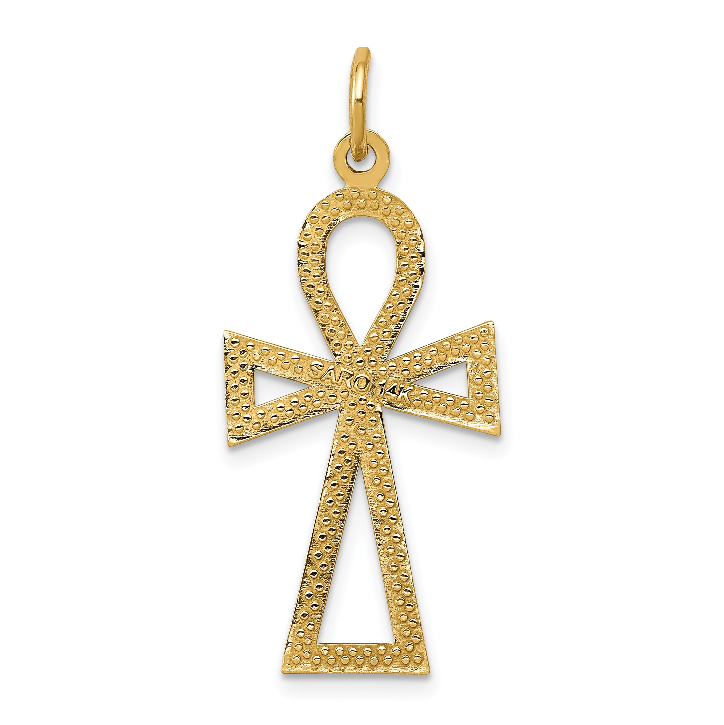 14K Gold Polished Ankh Cross Pendant with Textured Design