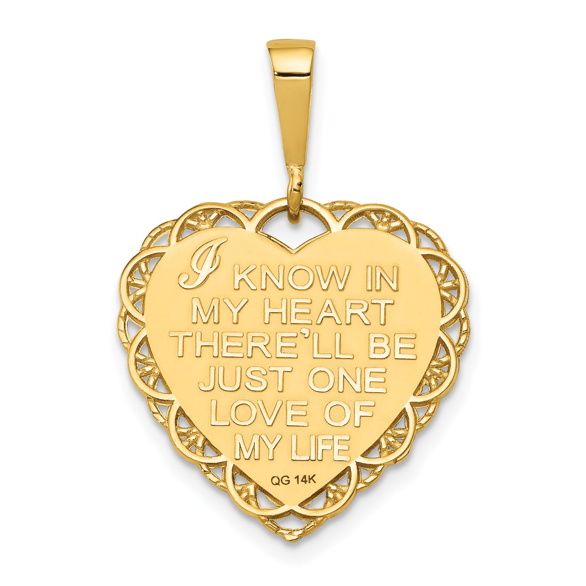 14K Gold Reversible I LOVE YOU Heart Pendant Polished Finish