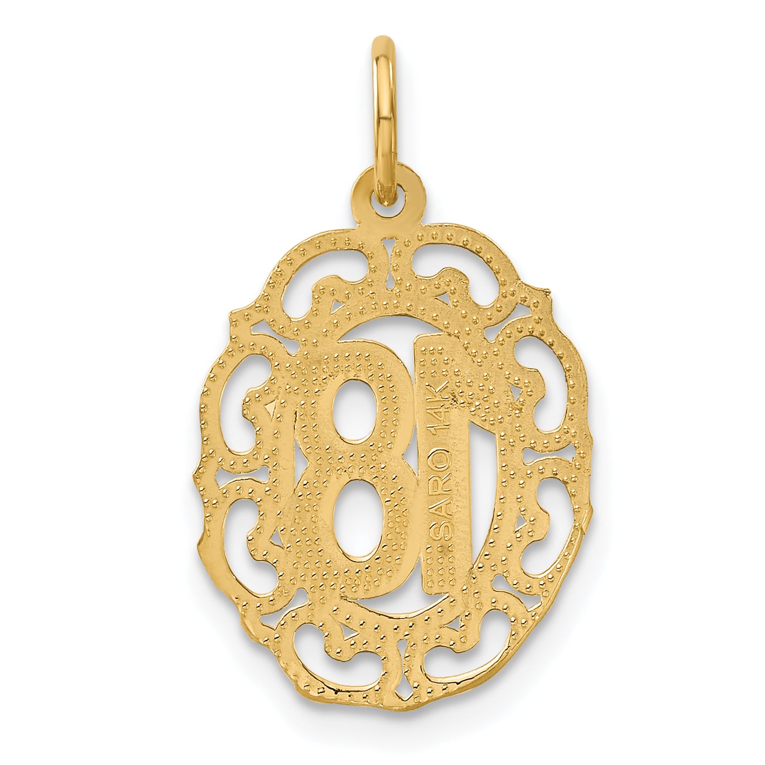 14K Yellow Gold Oval Pendant with Brushed Diamond-Cut Finish