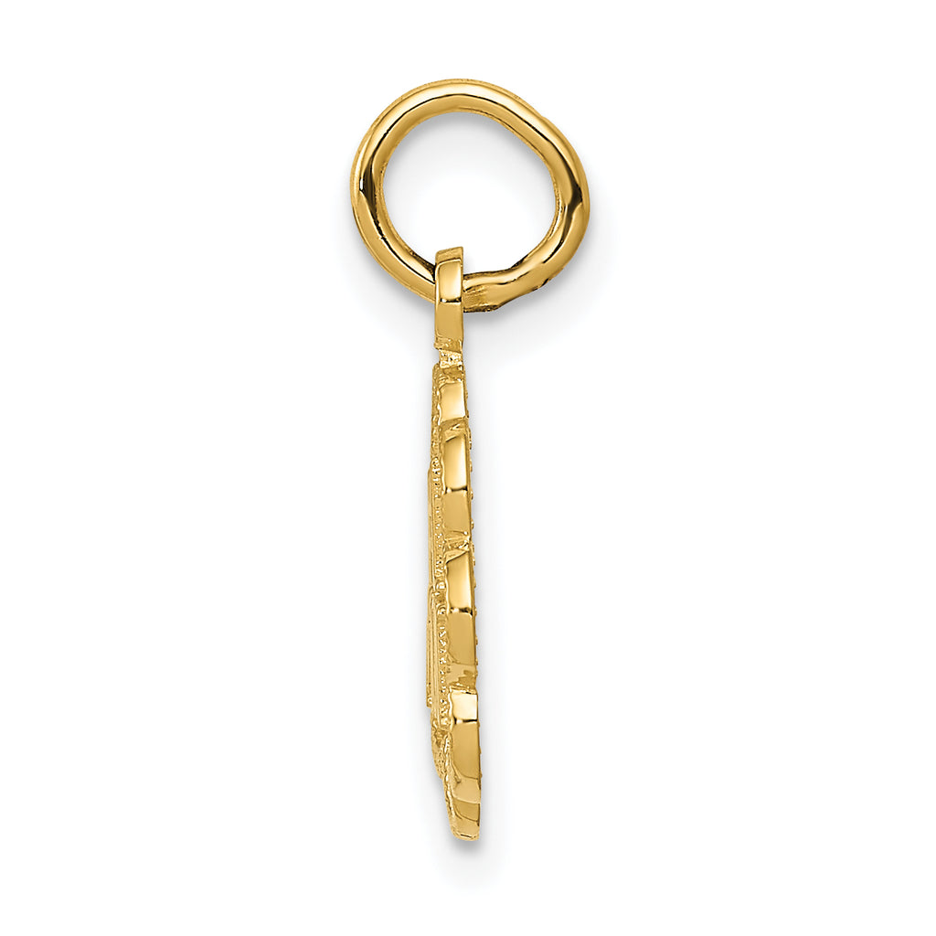 14K Gold #1 MOM Charm with Polished Finish and Textured Style