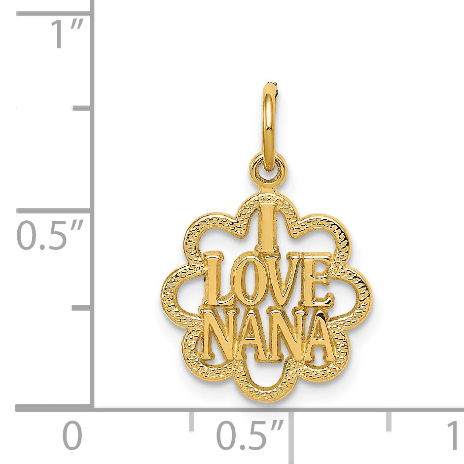 14K Gold I LOVE NANA Charm Elegant Flat Back Pendant