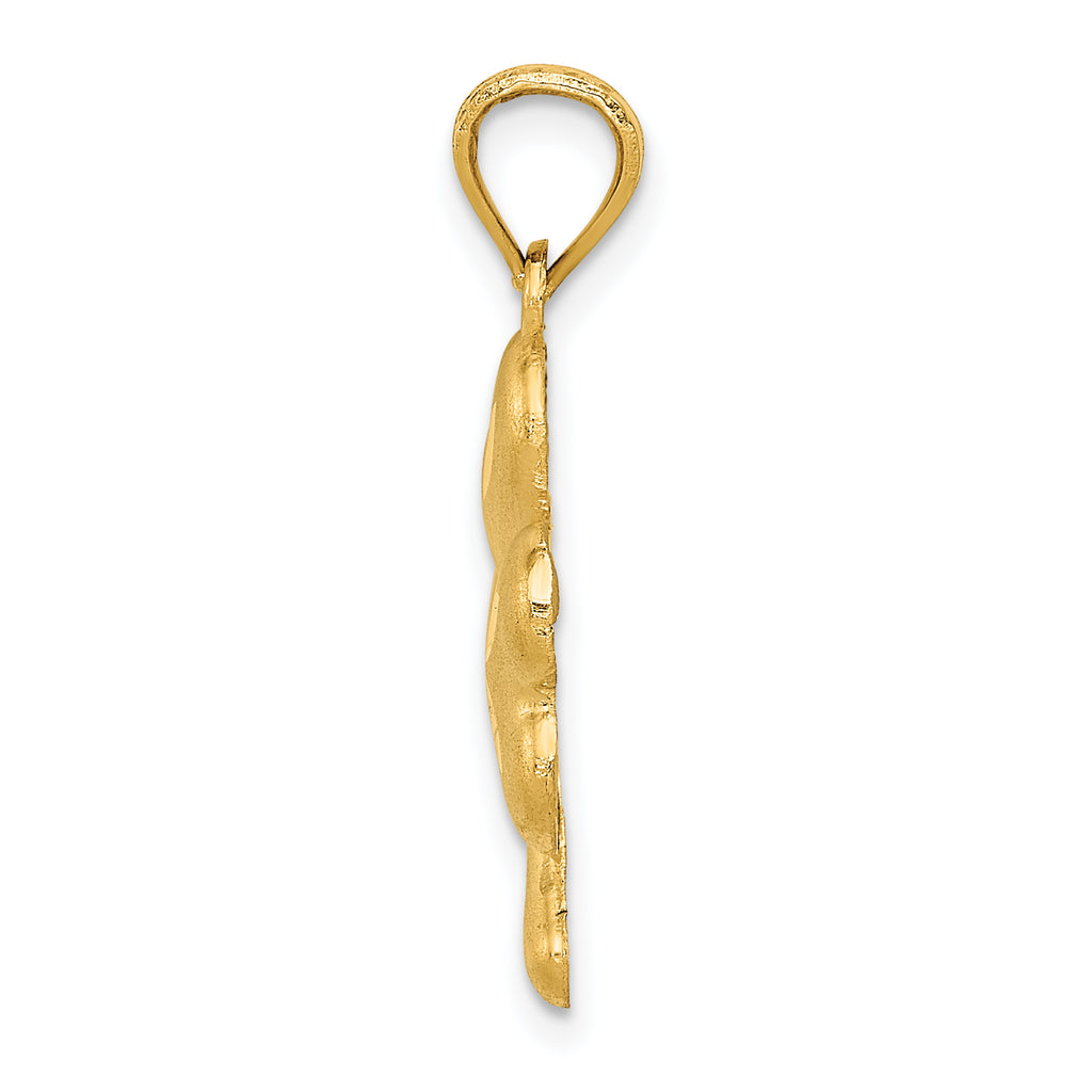 14K Gold Shamrock Charm Brushed Diamond-Cut Solid Jewelry