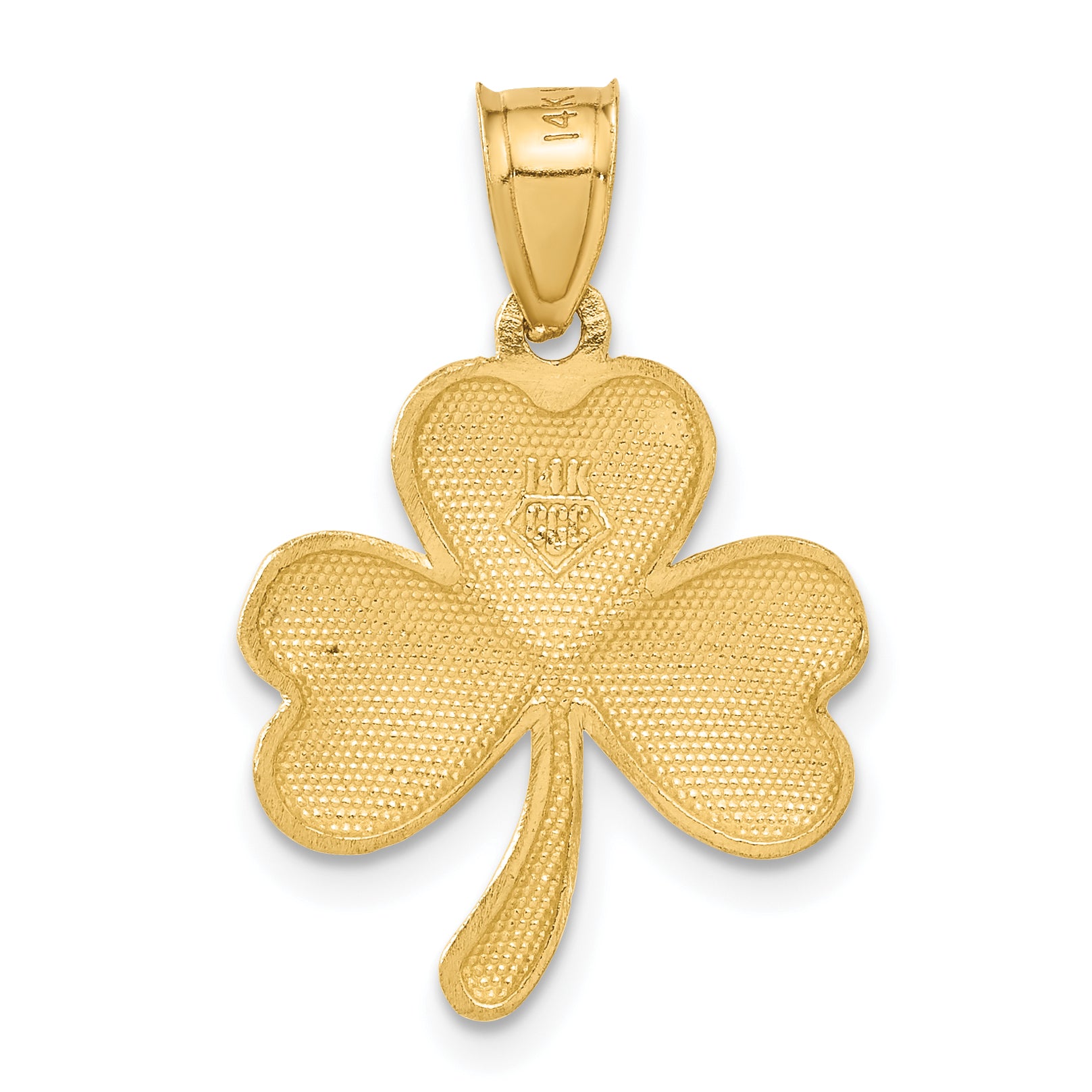14K Gold Shamrock Charm Brushed Diamond-Cut Solid Jewelry