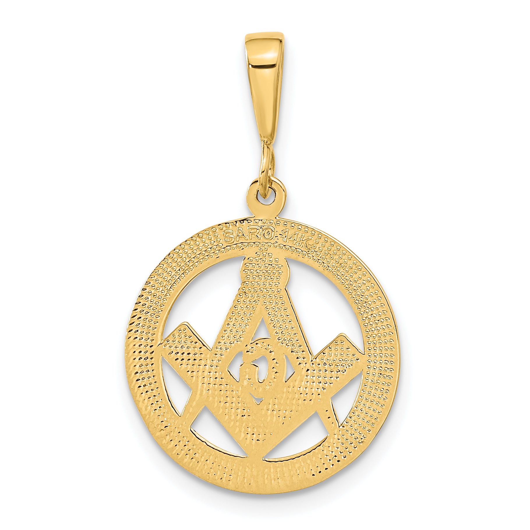 14K Gold Masonic Symbol Pendant with Polished Textured Finish for Men