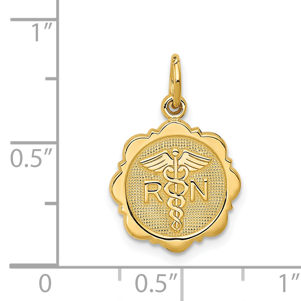 Sophia Jewelers 14K Gold RN Nurse Charm with Polished Diamond-Cut Finish