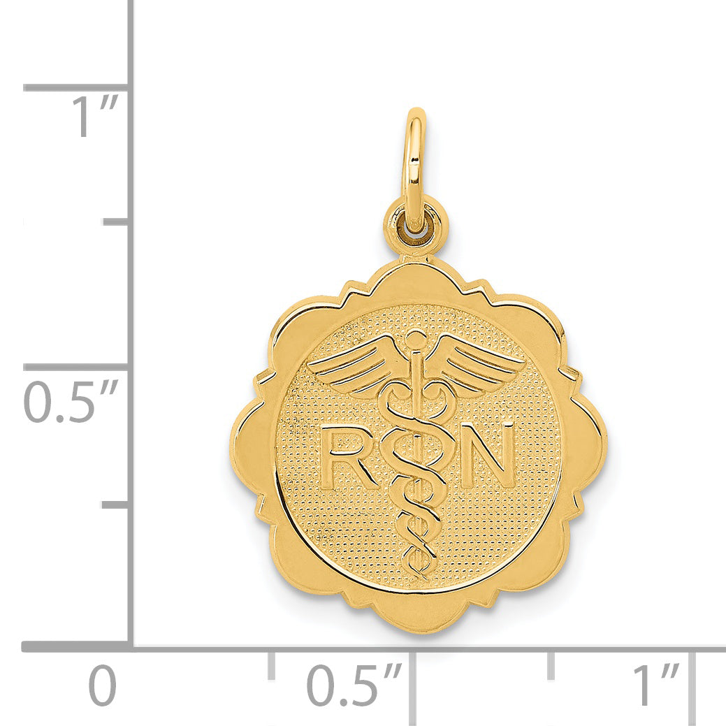 14K Gold RN Nurse Charm with Polished Textured Finish