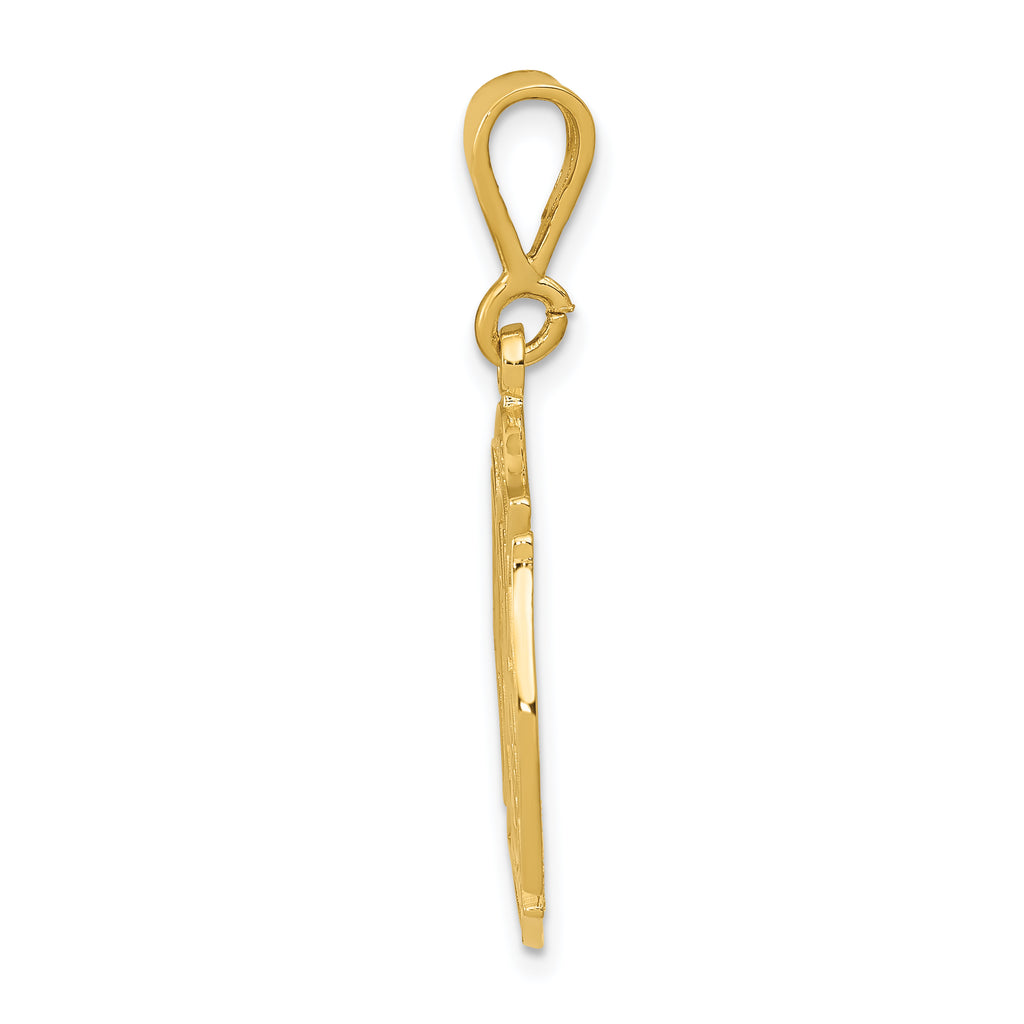 14K Gold Men's Fire Rescue Pendant with Polished Textured Finish
