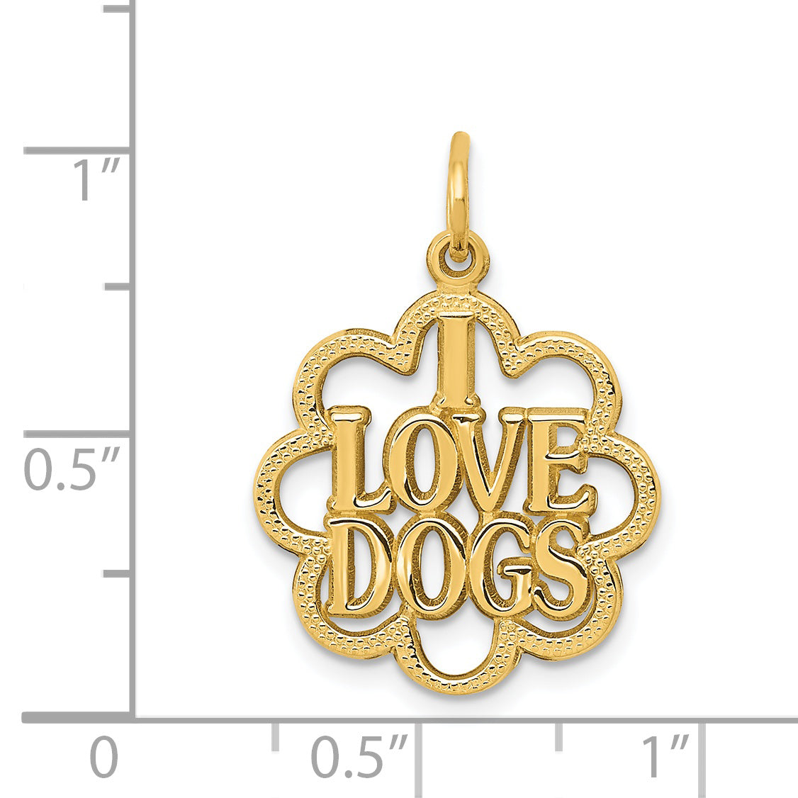 14K Polished Gold I LOVE DOGS Charm Elegant and Themed