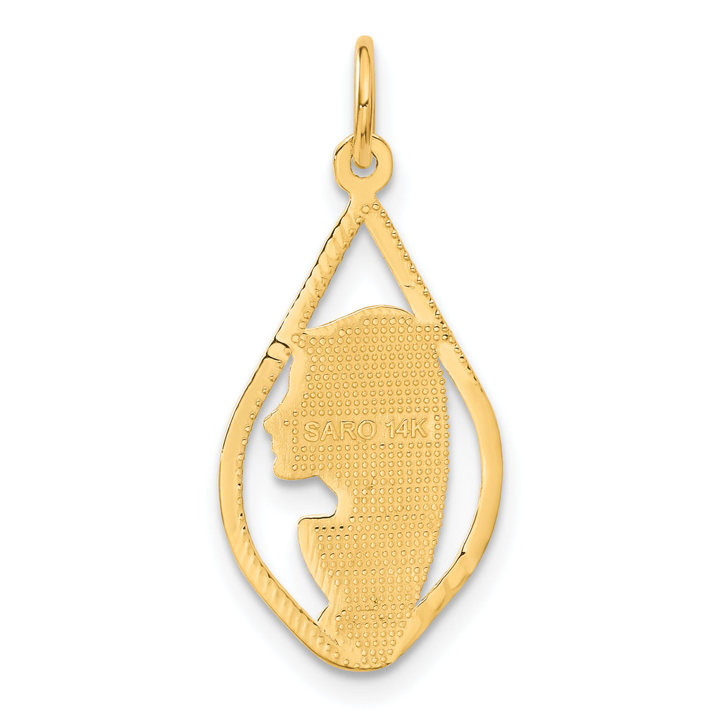 14K Gold Blessed Mary Charm with Diamond-Cut Finish Elegant Pendant