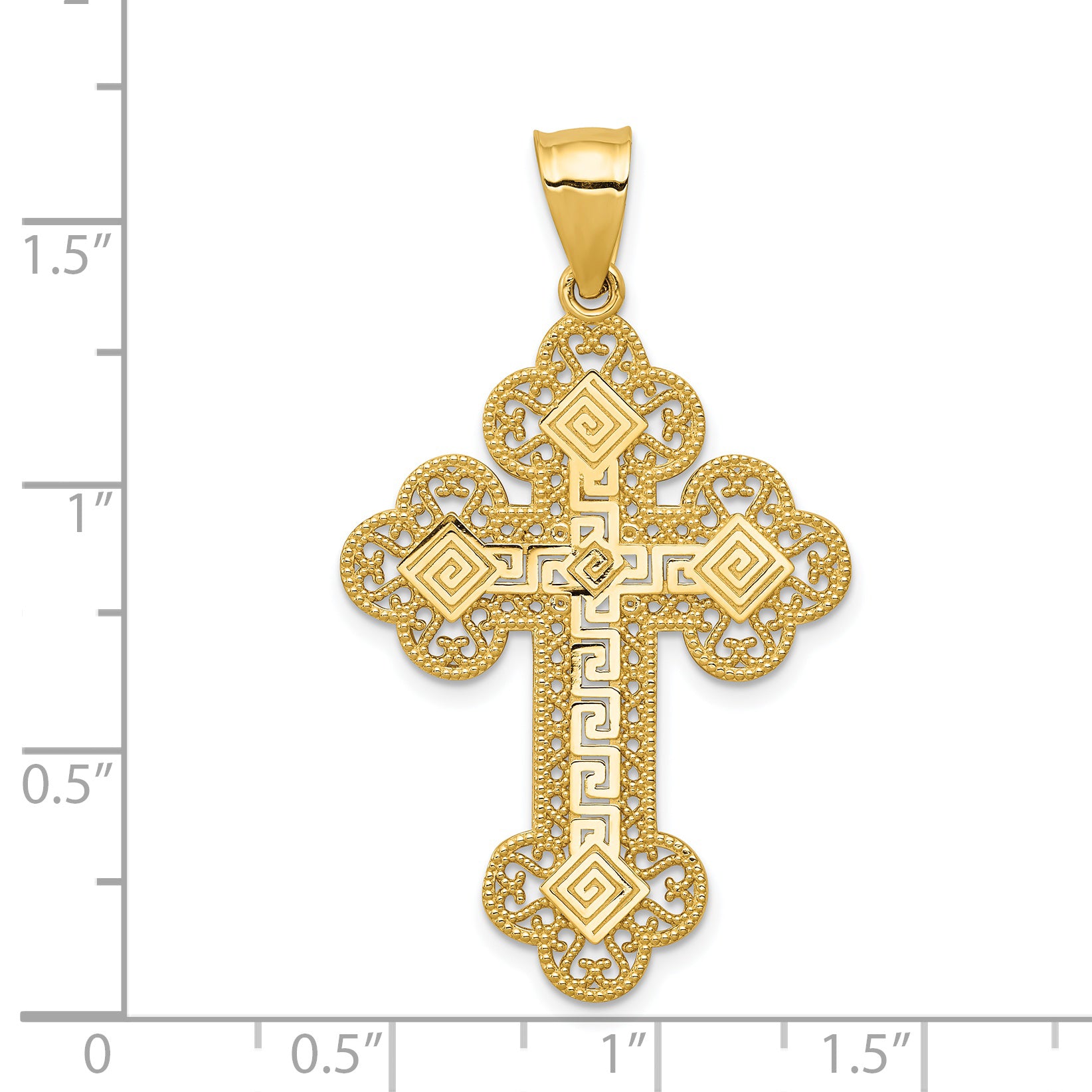 14K Gold Solid Greek Key Cross Pendant with Elegant Design