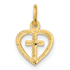 14K Gold Cross in Heart Charm Elegant Textured Design