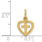 14K Gold Cross in Heart Charm Elegant Textured Design