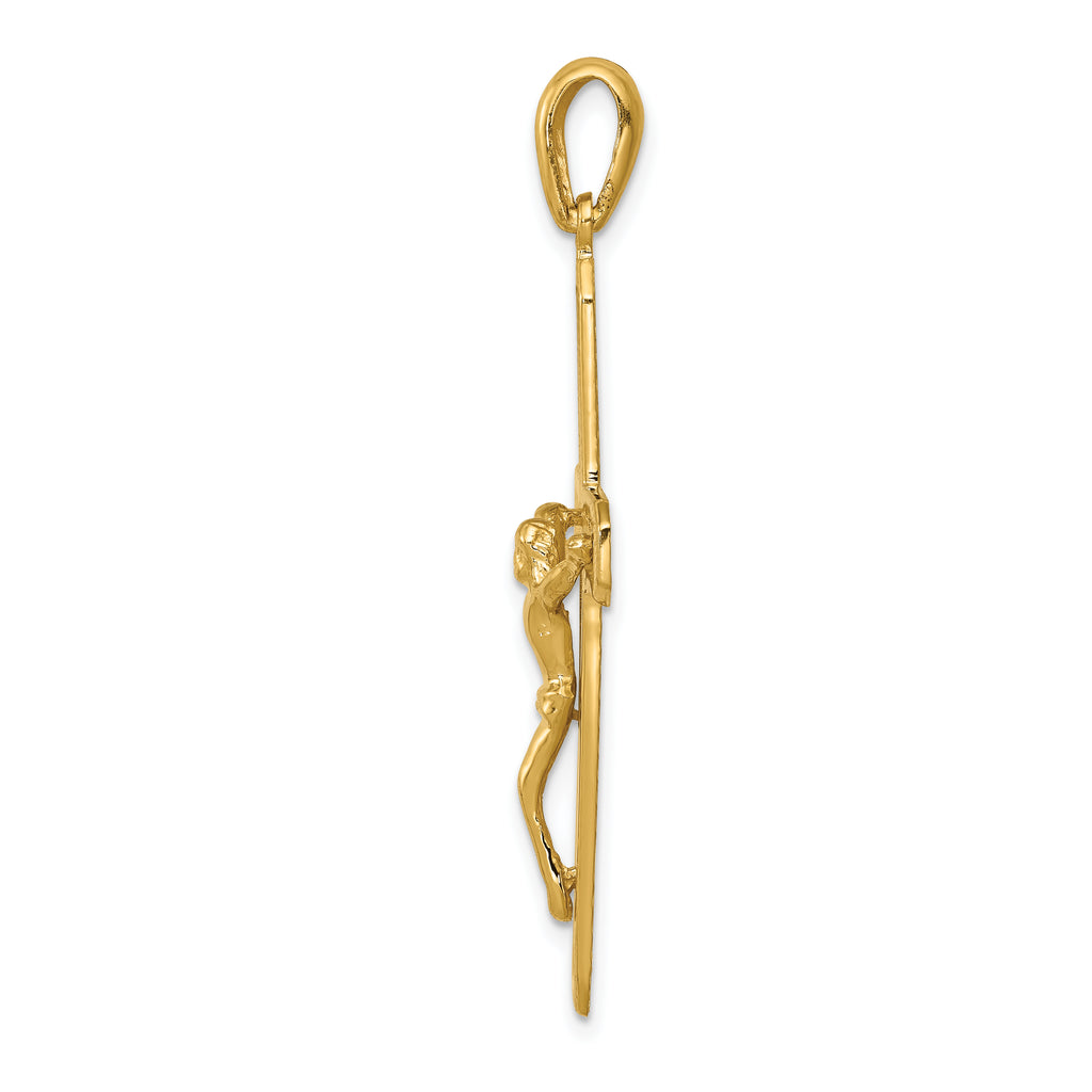 14K Gold Polished Crucifix Pendant with Solid Cast Design