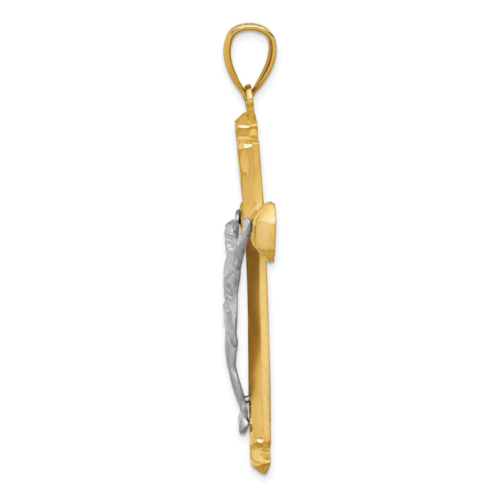 14K Two-Tone Gold Crucifix Pendant with Solid Satin Finish