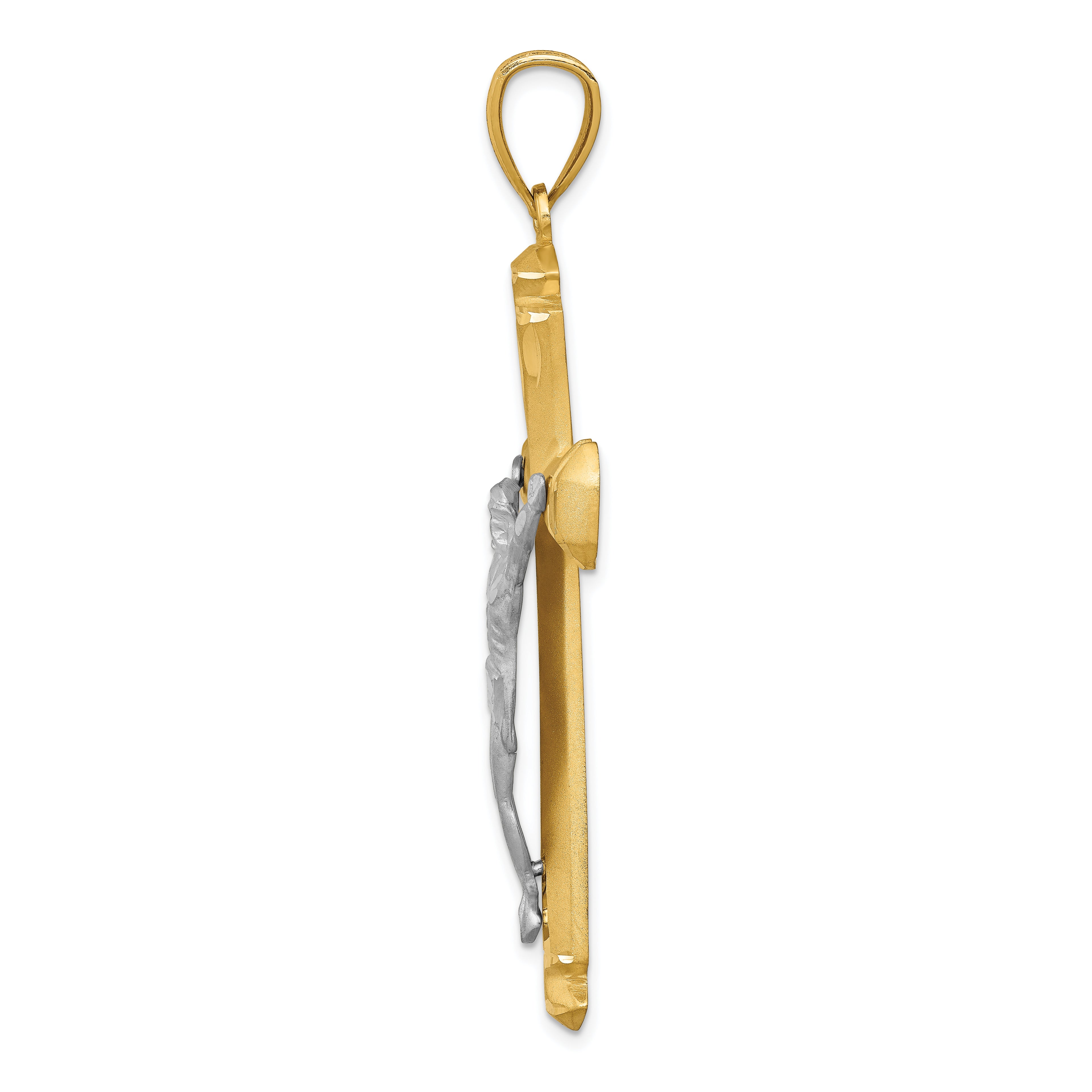 14K Two-Tone Gold Crucifix Pendant with Solid Satin Finish