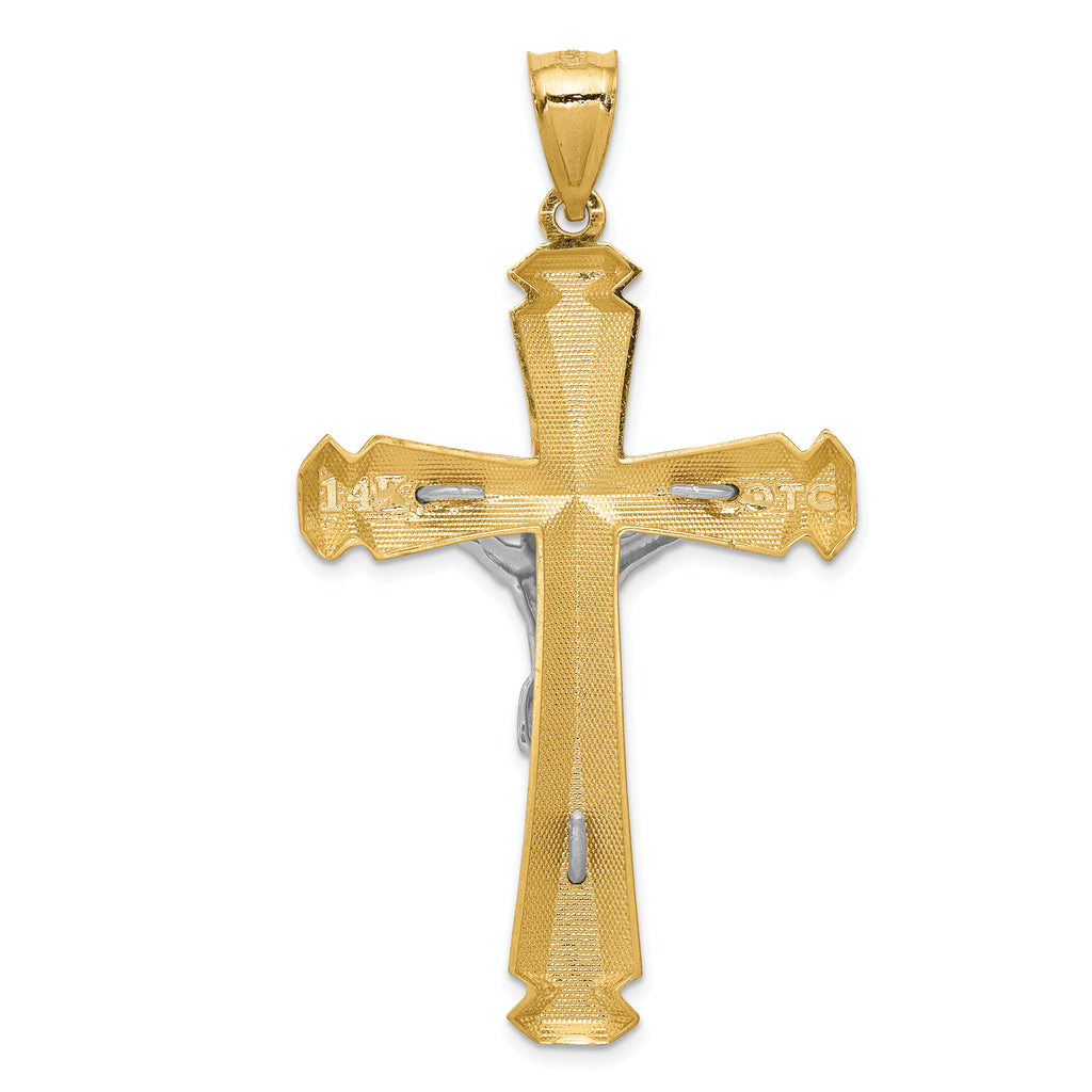 14K Two-Tone Gold Crucifix Pendant with Solid Satin Finish