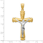 14K Two-Tone Gold Crucifix Pendant with Solid Satin Finish