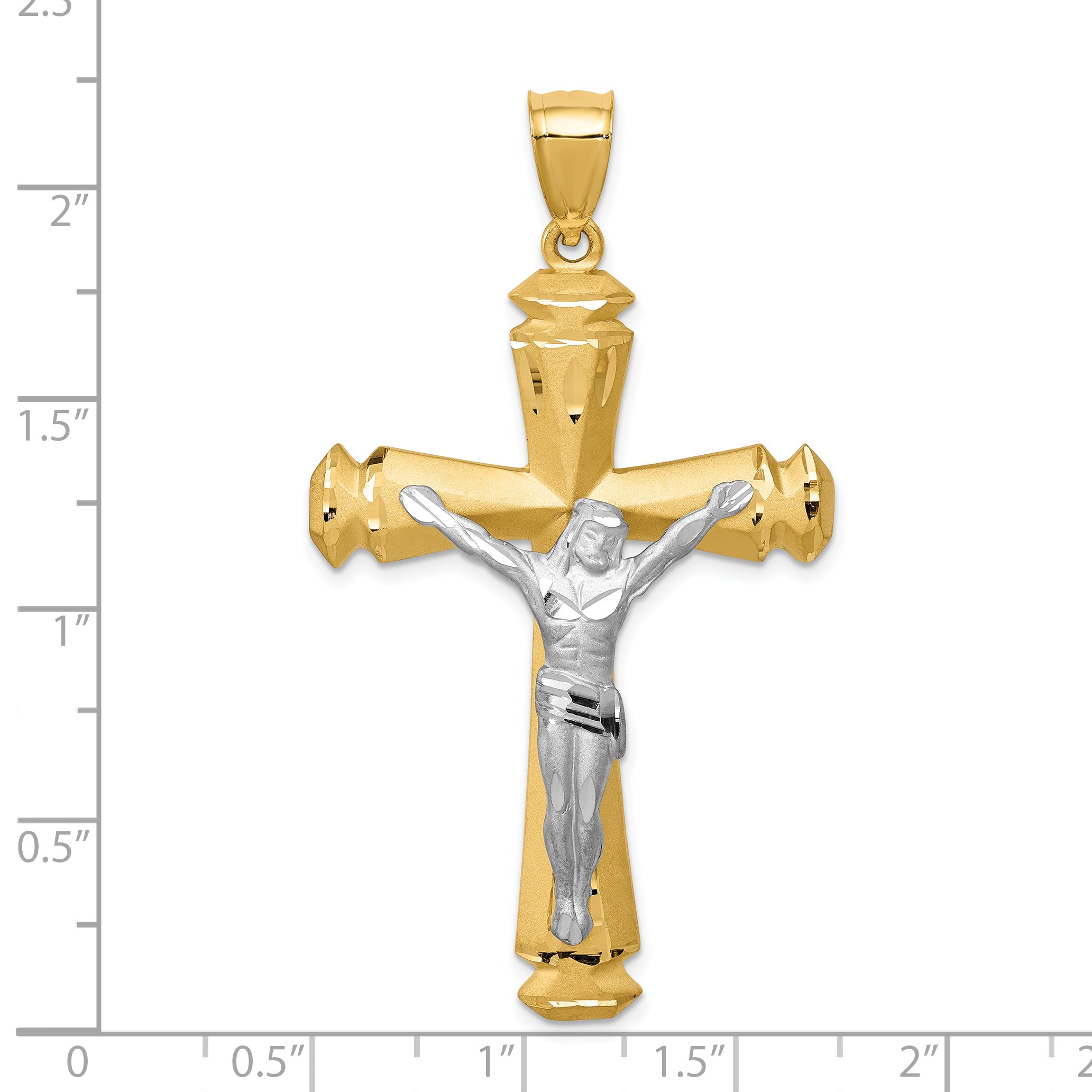 14K Two-Tone Gold Crucifix Pendant with Solid Satin Finish