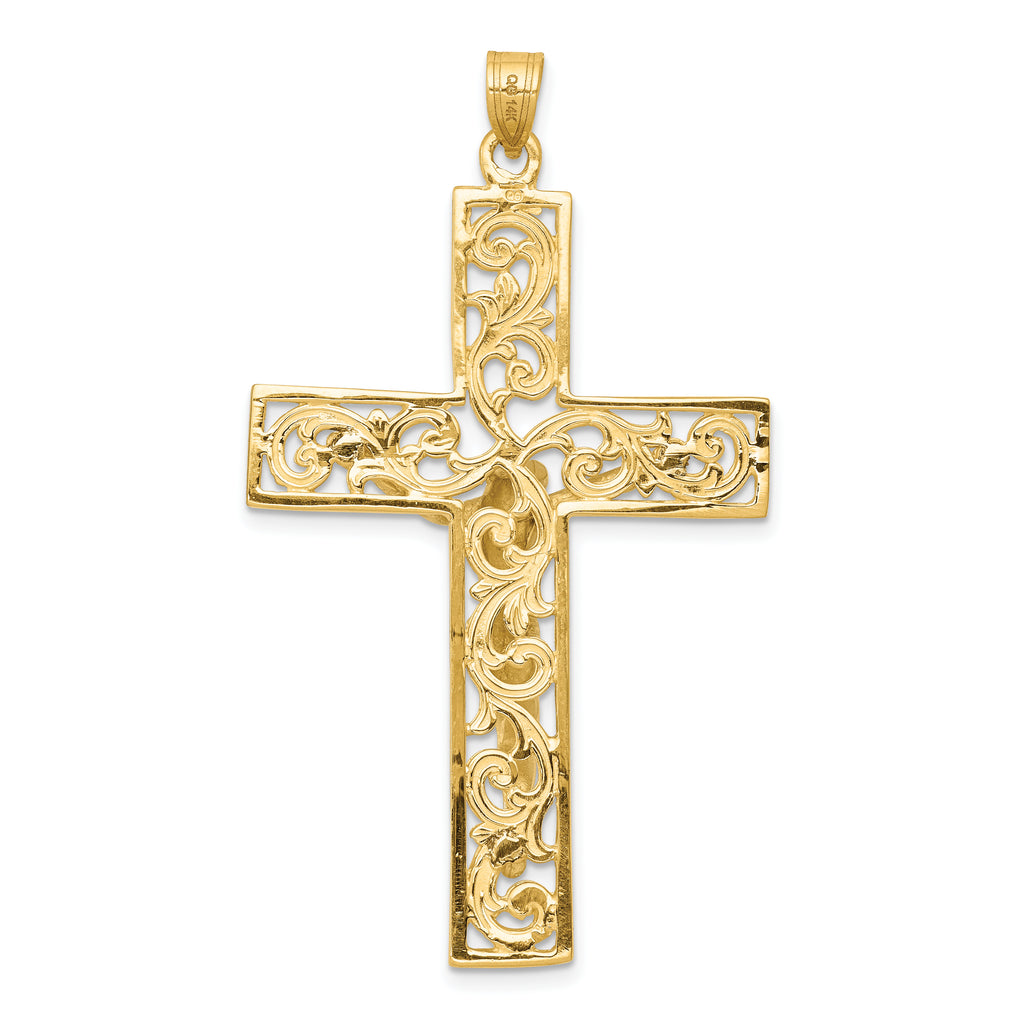 14k Two-tone Diamond-cut Crucifix Pendant