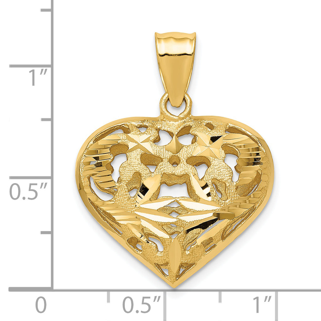 14K Gold 3D Heart Pendant with Polished Finish by Sophia Jewelers