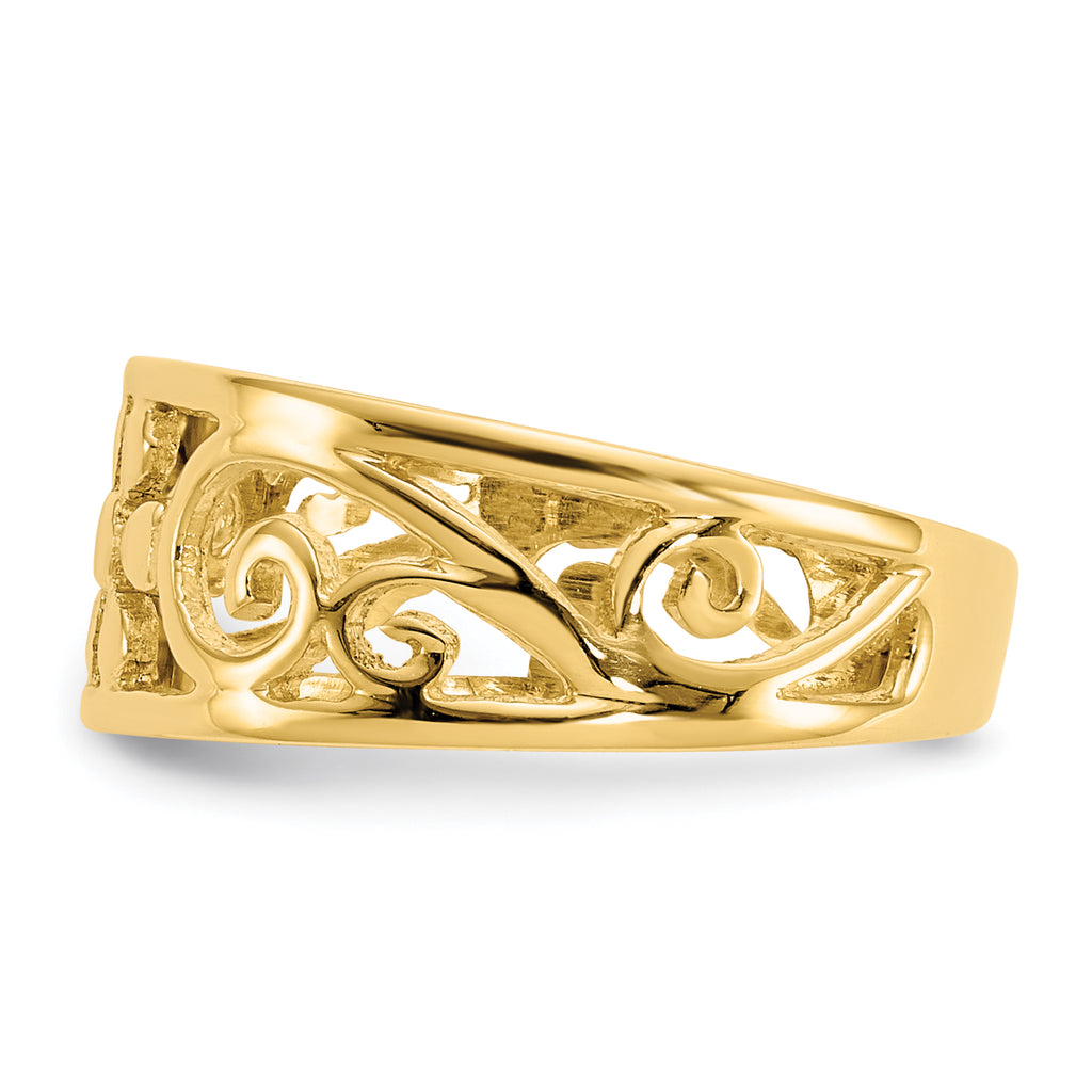 14K Yellow Gold Polished Floral Toe Ring, 3-6 mm Band Width