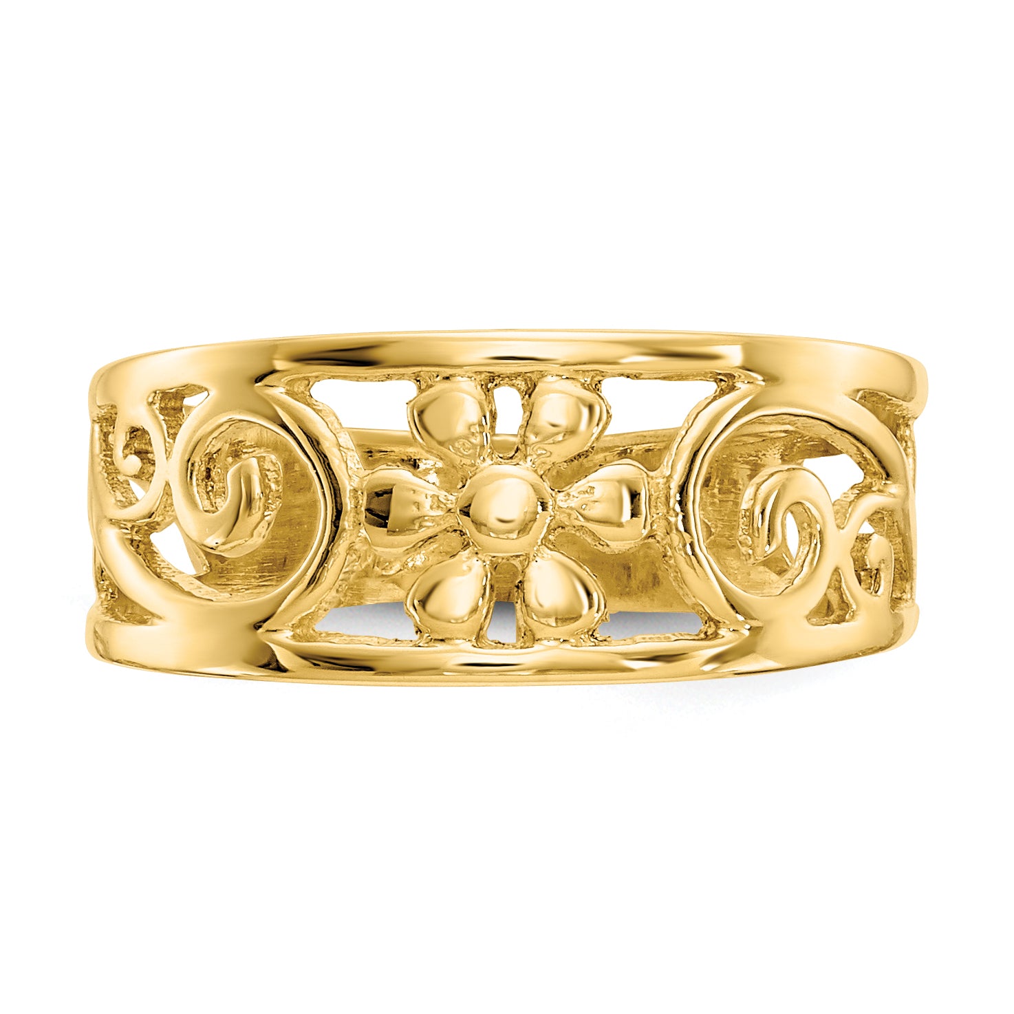 14K Yellow Gold Polished Floral Toe Ring, 3-6 mm Band Width