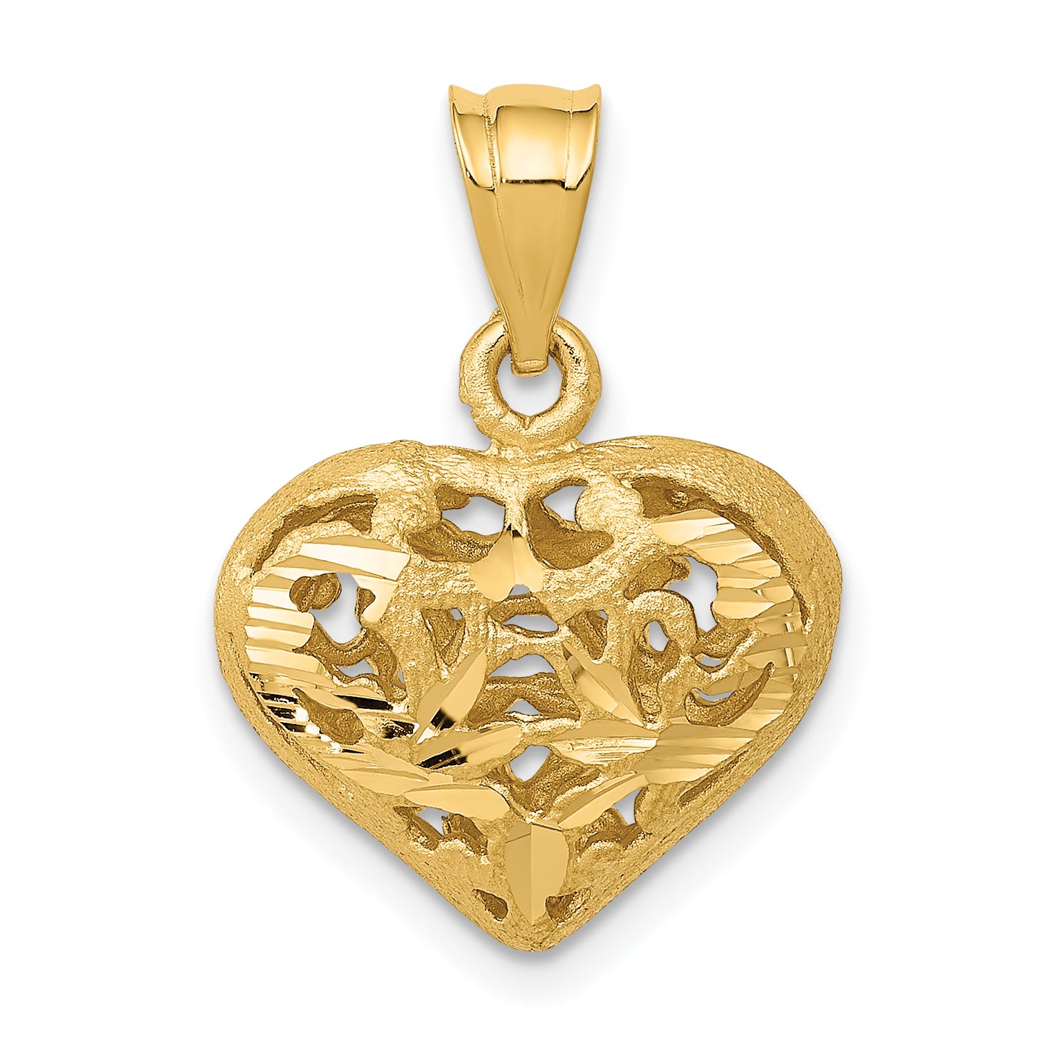 14K Polished 3-D Filigree Puffed Heart Pendant Main image