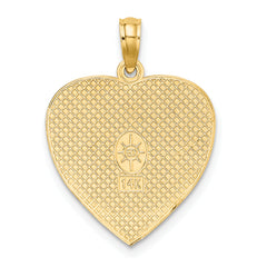 14K Gold Heart Charm Polished Textured Anniversary Pendant