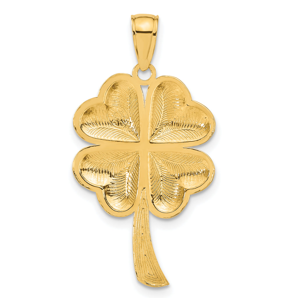 14K Gold Polished 4-Leaf Clover Pendant with Textured Back
