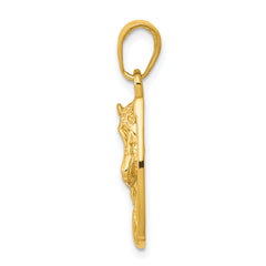 14K Gold Polished Horse Head Pendant in Horseshoe for Men