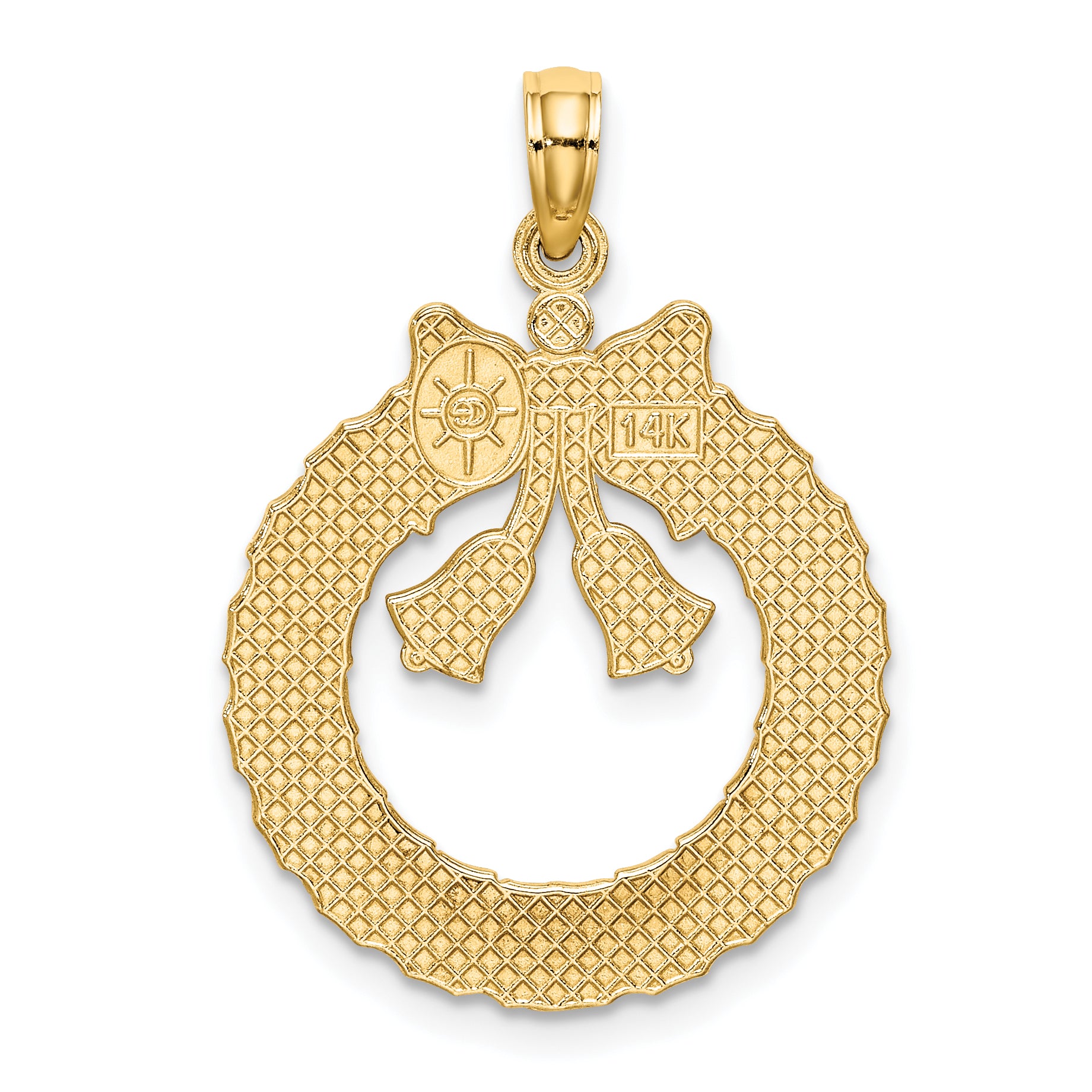 14k Satin/Polished Christmas Wreath Charm