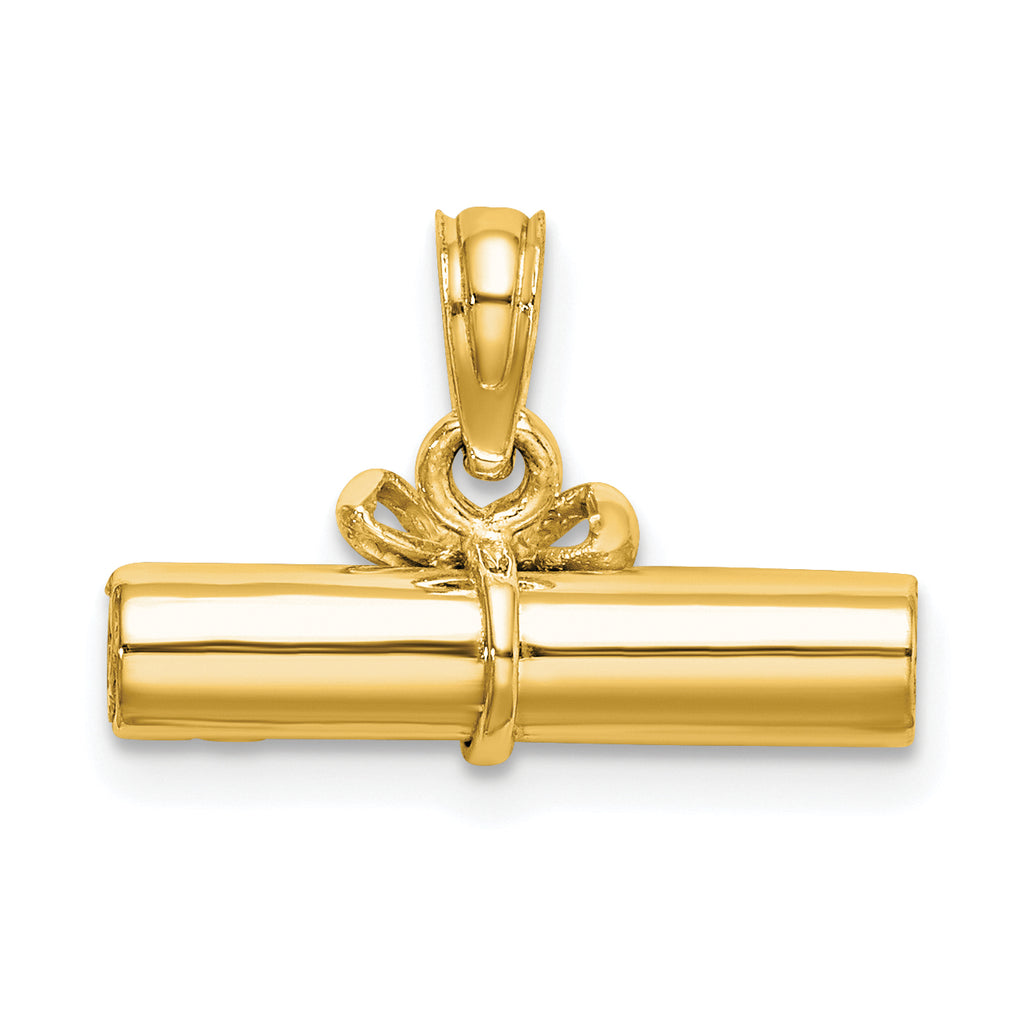 14K Gold 3D Diploma Pendant with Polished Finish