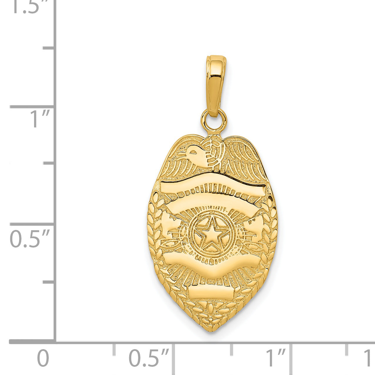 14K Gold Polished Police Badge Pendant with Textured Finish