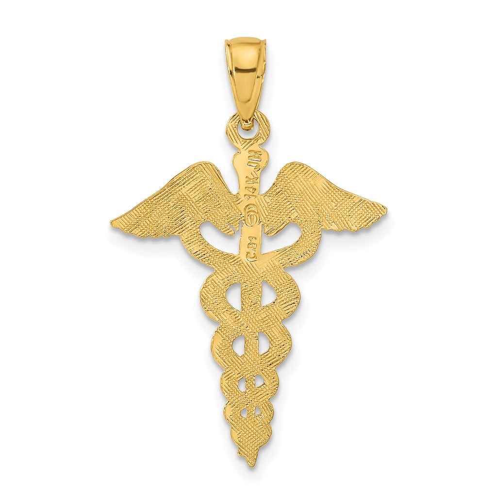 14K Gold Caduceus Pendant with Polished Solid Design