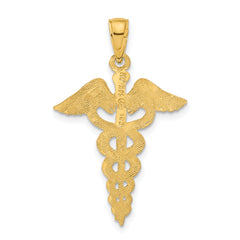 14K Gold Caduceus Pendant with Polished Solid Design